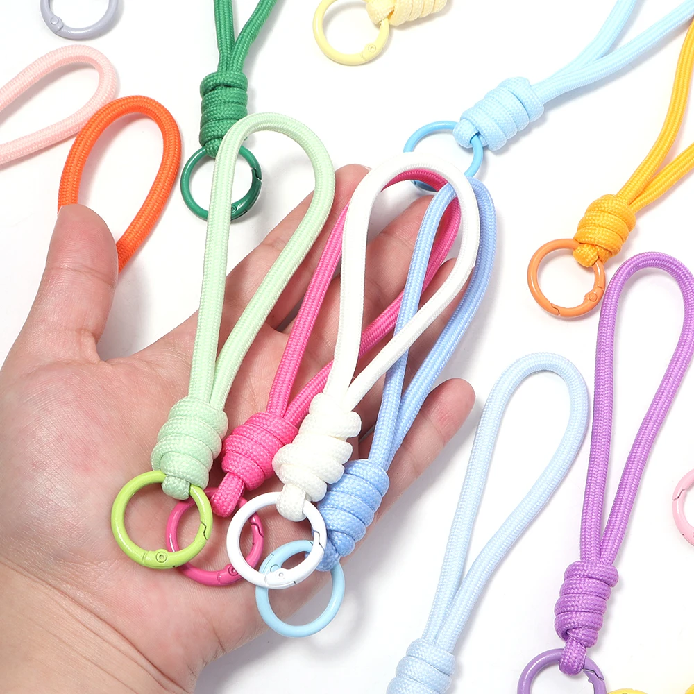 5pcs/lot Colorful Braided Keychain Mobile Phone Lanyard Anti Lost Knot Rope Strap Key Ring Men Women Car Key Holder Accessories