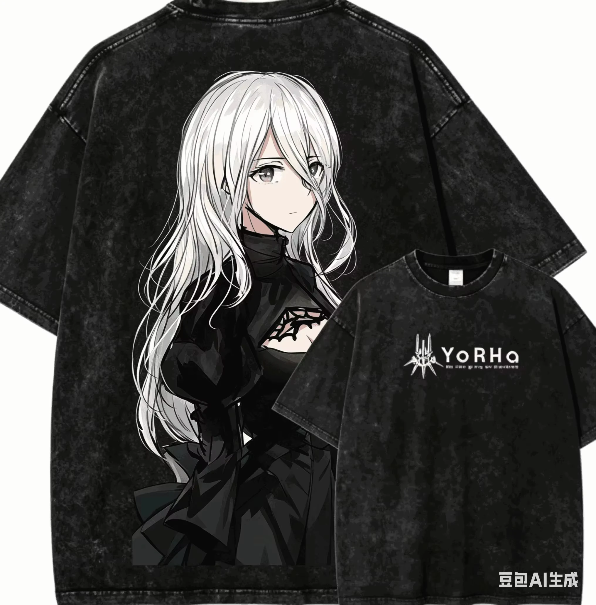 2026 NieR Automata A2 YoRHa Vintage Washed T-Shirt Anime Print Loose Pure Cotton Short Sleeve Unisex Fans Top T-shirt