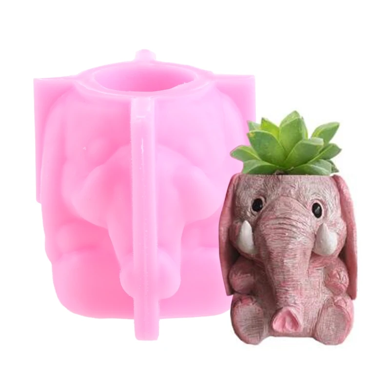 

3D Elephant Flowerpot Pen Holder UV Crystal Epoxy Mold Cement Plaster Clay Resin Silicone Mould DIY Crafts Succulent Plant Pot