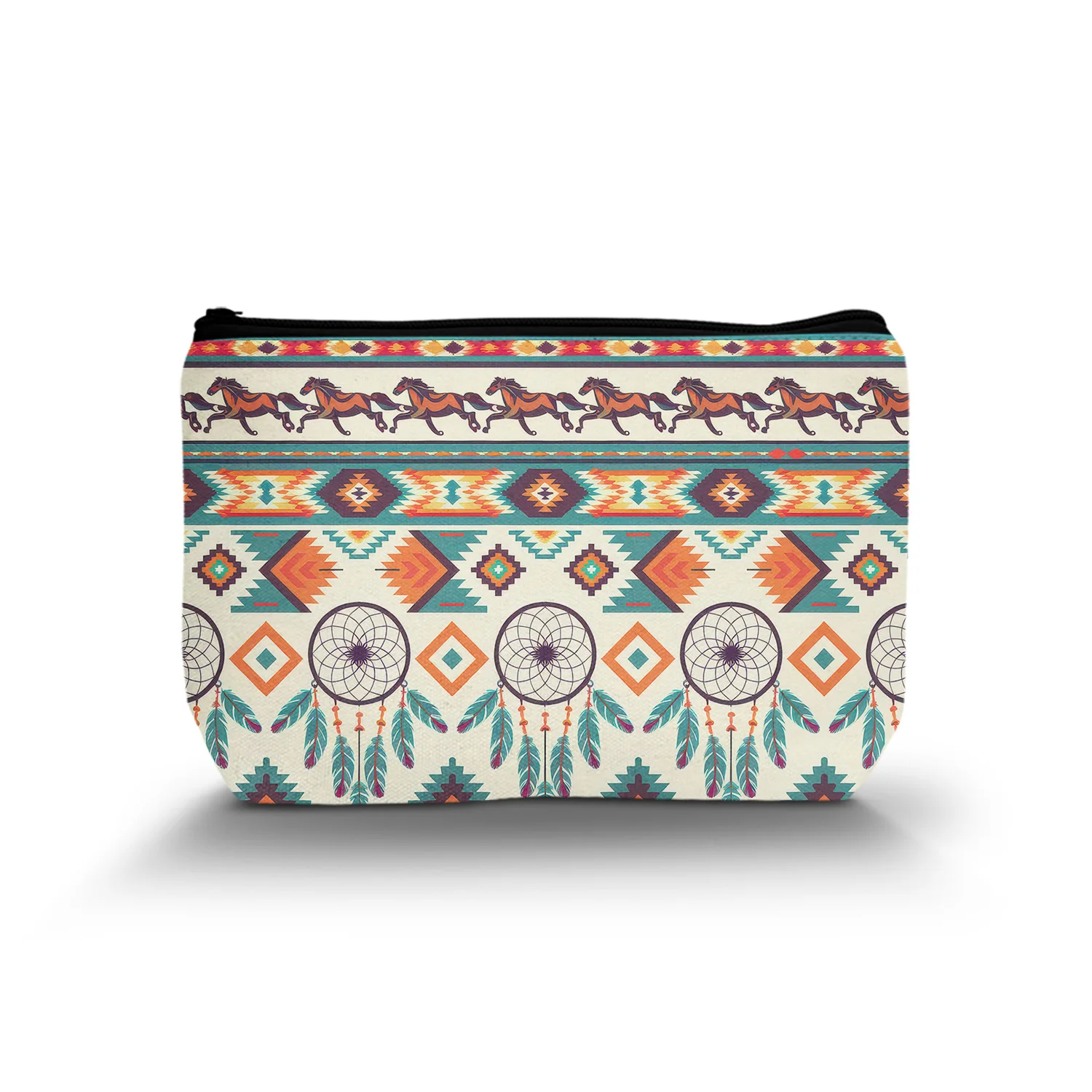 1Pc Ethnic Culture Style Multifunctional Makeup Bag Native Indian Style Fashion Horse Dream Catcher Casual Makeup Bag