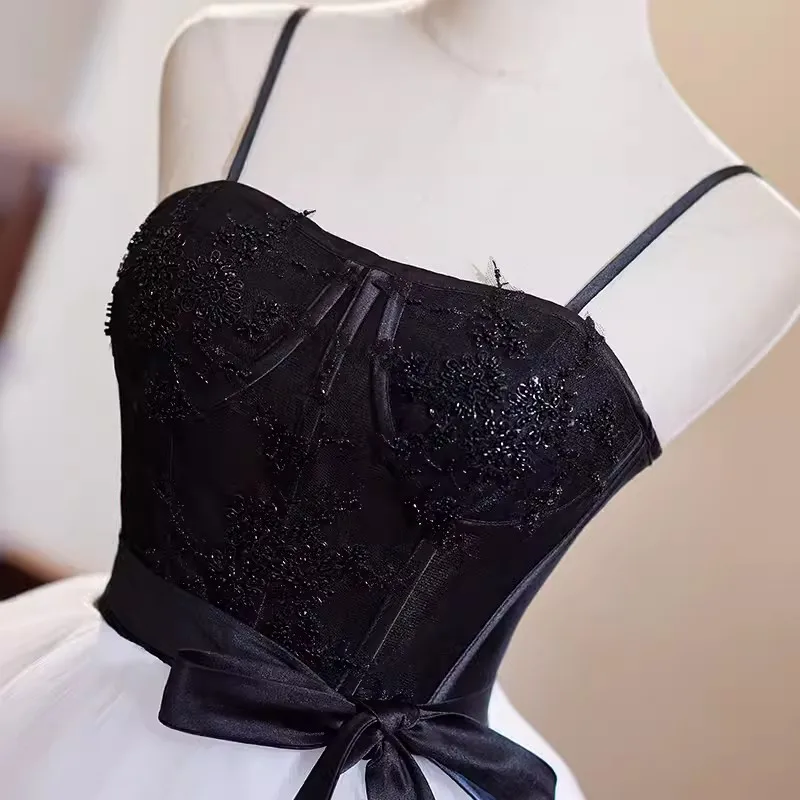 Elegante schwarz weiß Geburtstags feier Kleider Spitze Applikation Korsett abgestuften Rock Frauen Abschluss ball Anlass tragen Heimkehr Robe de Mariage