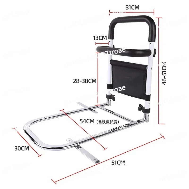 Adjustable Bed Rail for Elderly Adults, Assistance for Getting in And Out of Bed Assist Bar with Storage Pocket Height