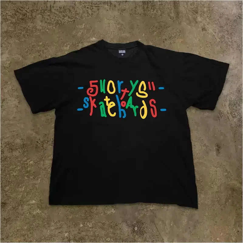 

American fun graffiti letter print design, summer new men and women short-sleeved T-shirts Korean style loose and lazy y2k tops