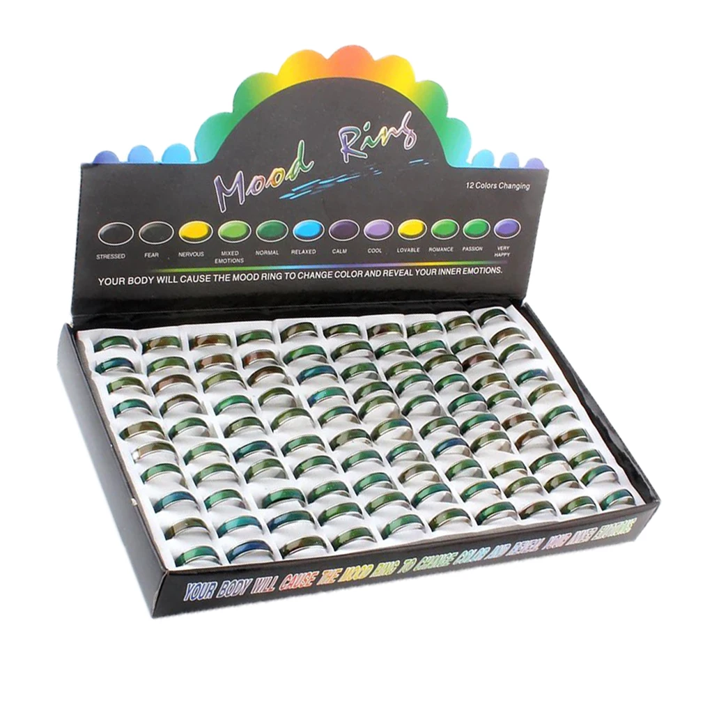 

100pcs/box Wholesale Change Color Mood Rings Temperature Changable Color Ring for Men Women Vintage Halloween Jewelry