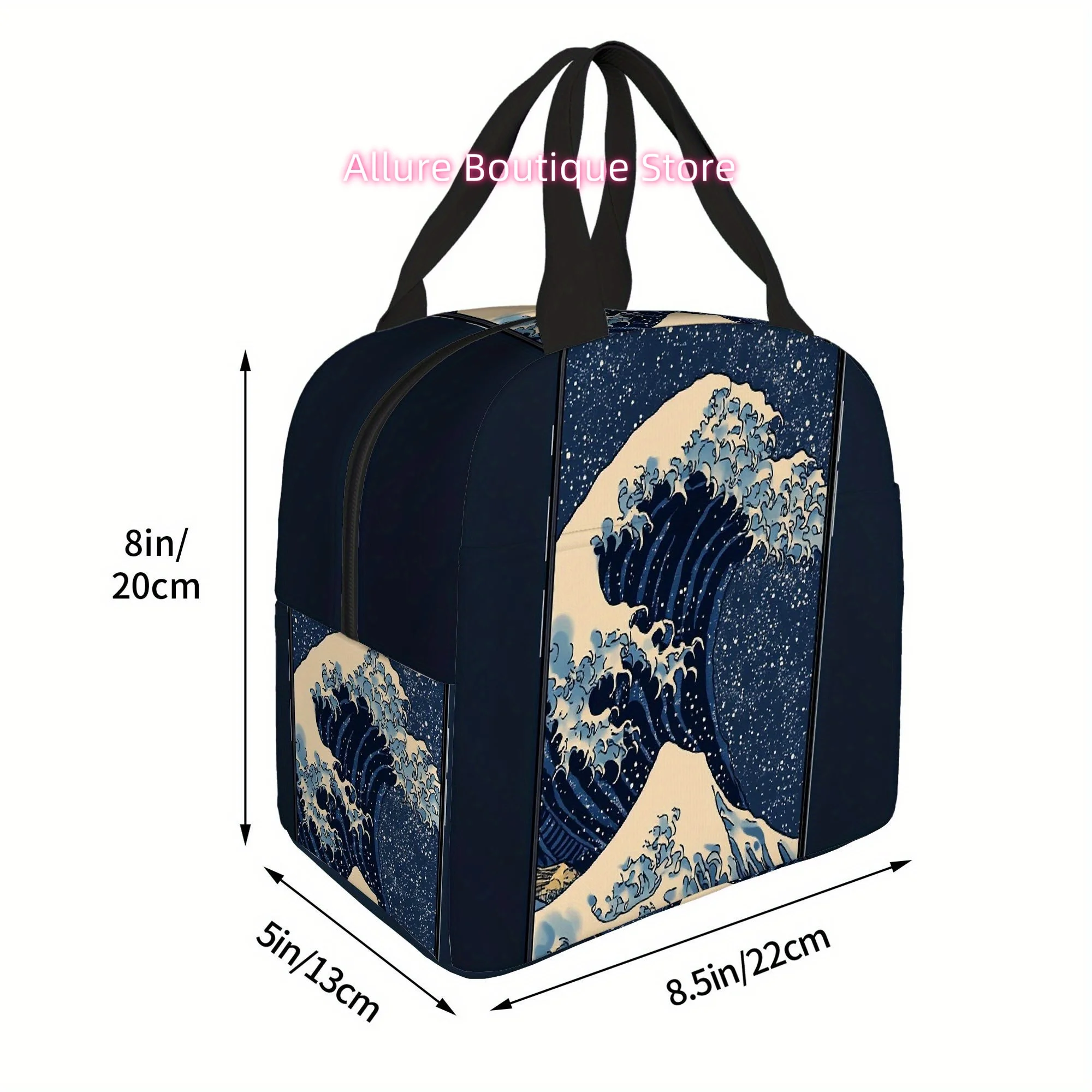 1pc Ocean Wave Digital Art Wallpaper Printed Thermal Bag, Insulated Bag, No Food Contact, Suitable for Home, Restaurant, Office,