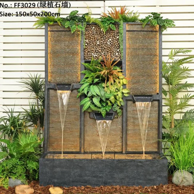 Customized large three-layer cascaded solar fountain light, floor-to-ceiling rectangular weathering courtyard decoration resin