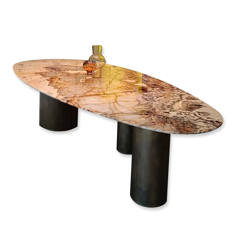 

Italian light luxury water drop-shaped Pandora natural marble dining table high-end designer oval