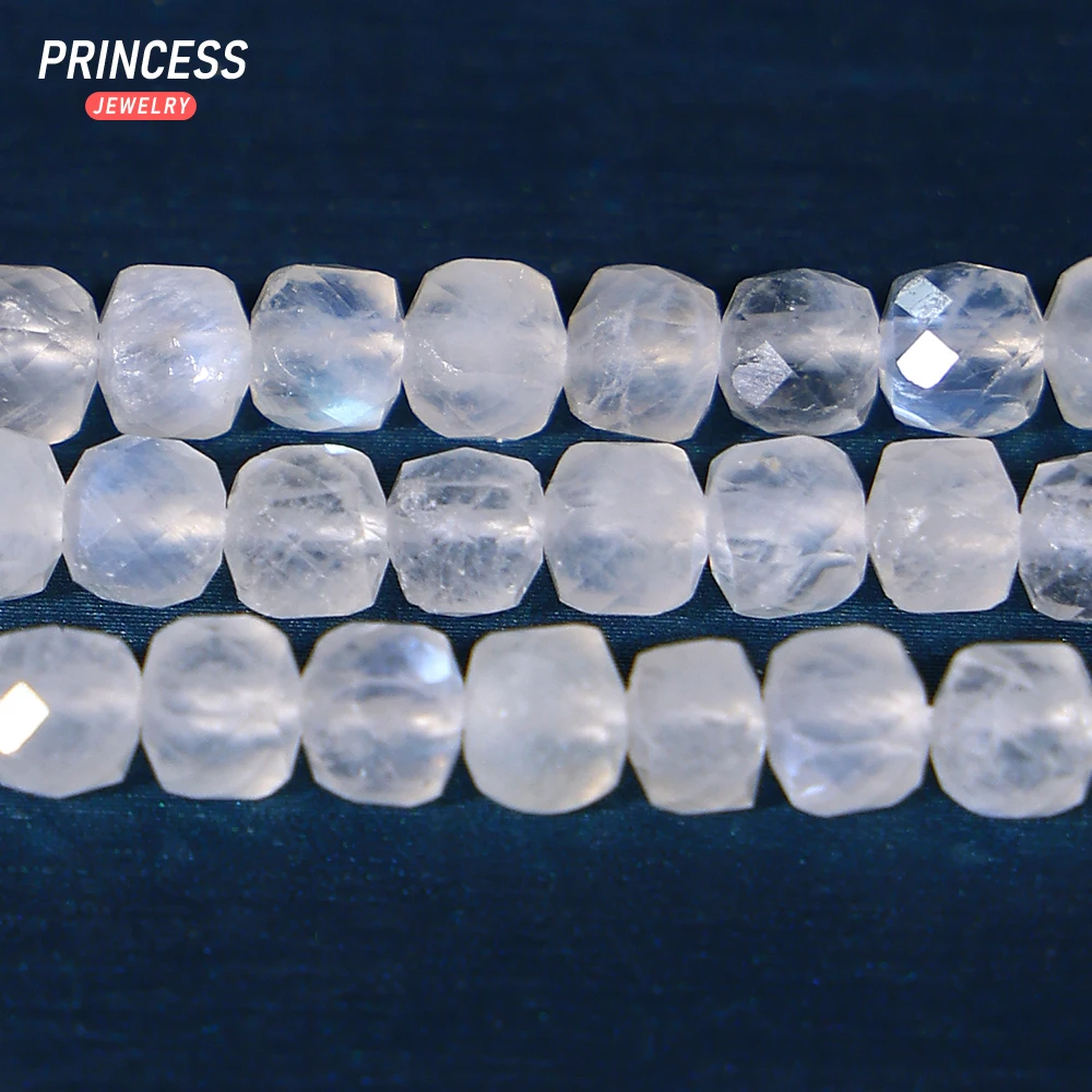 A+ Natural Blue Moonstone 4mm Cube Faceted Beads Healing Crystals Beads for Jewelry Making DIY Bracelets Necklace Accessories