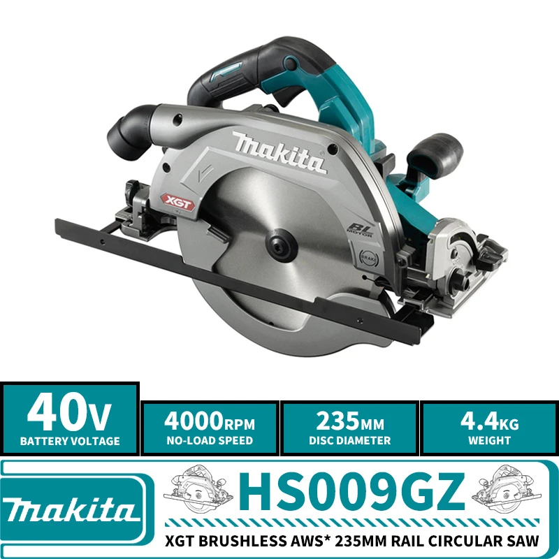 電気丸鋸Makita-HS009G x gt,40v,リチウム,ブラシレスモーター * 235mm, 9-1/4 \