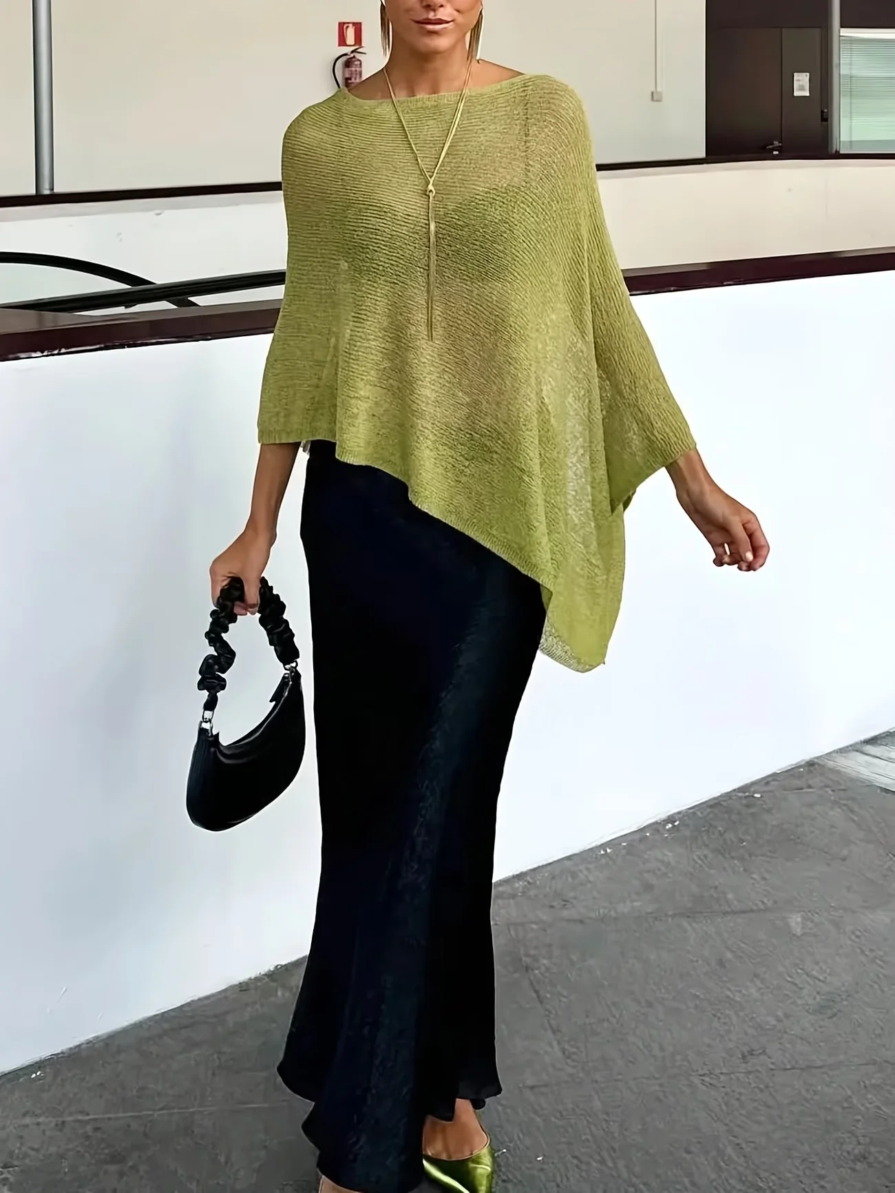 Women Lightweight Knitted Shawl Irregular Batwing Sleeve Cape Top Summer Loose See Through Cover Up Elegant Casual Poncho Blouse
