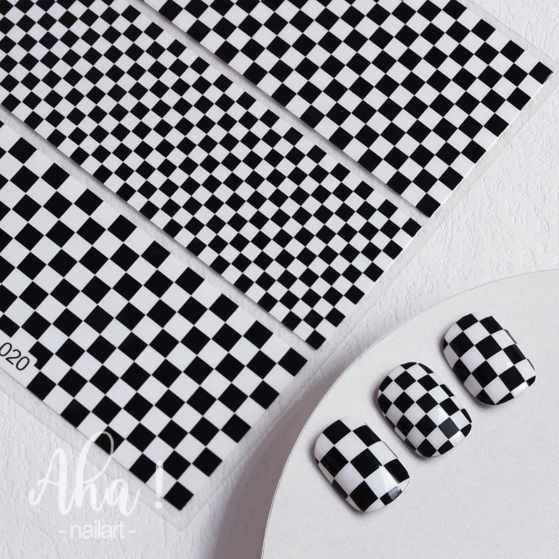 Black Checkerboard Lattice Nail Art Stickers White Geometric Graffiti Nail Stickers Nail Art Decals Self-Adhesive DIY Stickers