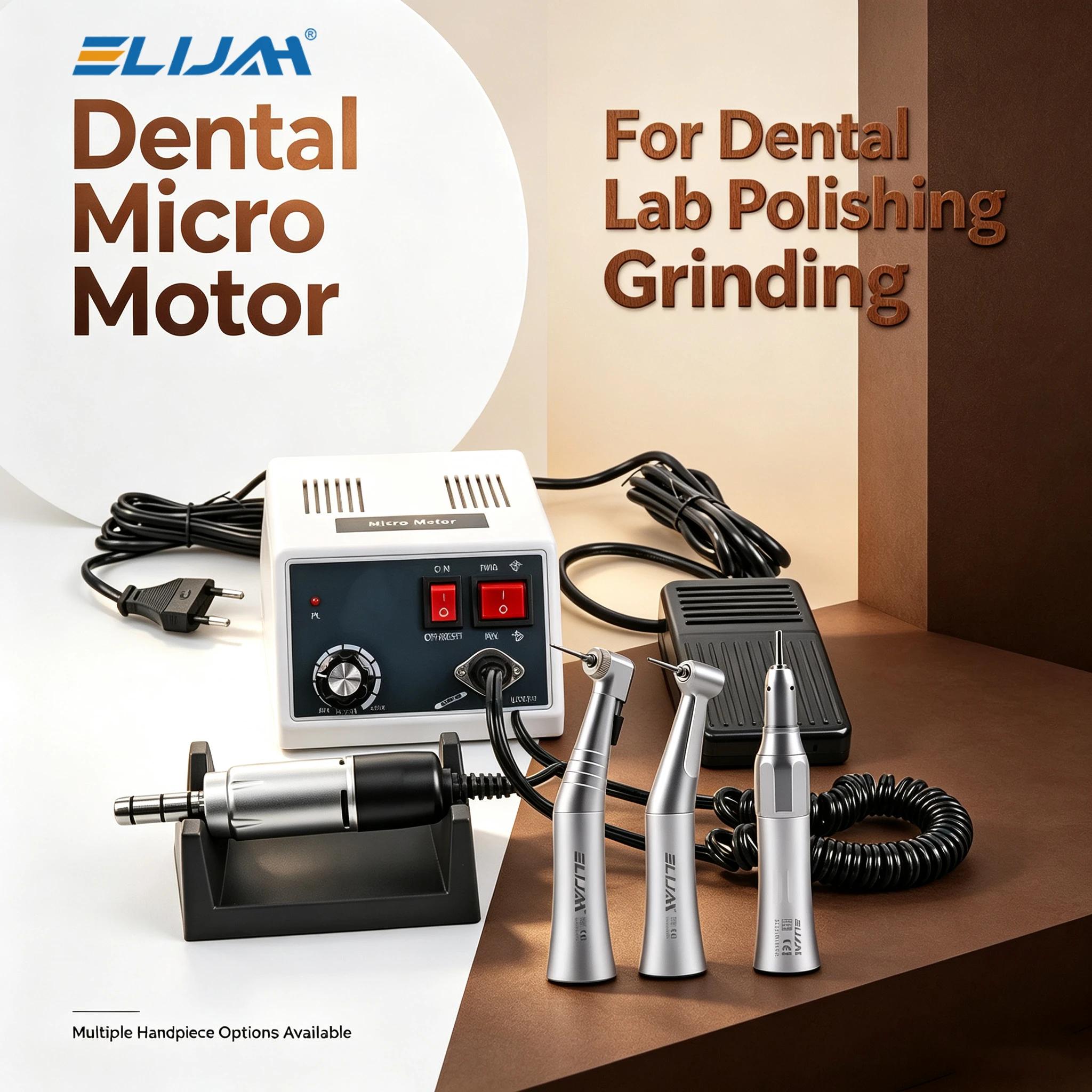 ELIJAH Dental Micromotor 35,000 RPM 65W Foot Control Forward Reverse with FX Series Handpiece for Dental Lab Polishing Grinding