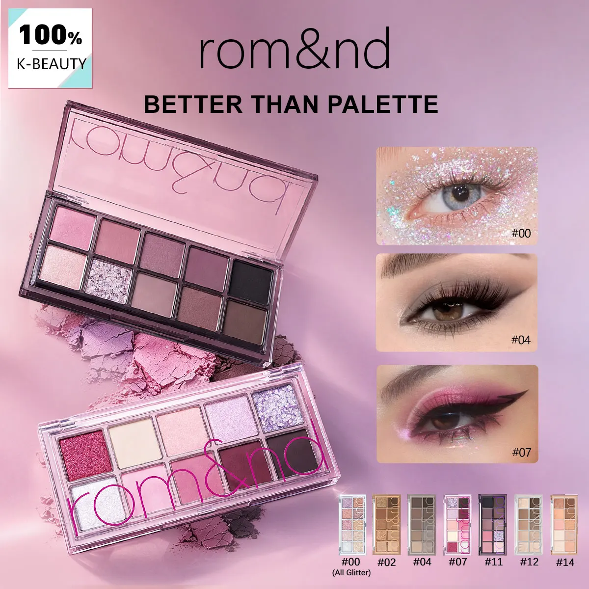 rom&nd BETTER THAN PALETTE,Lightweight Feel,Silky Powder Texture,Matte Base Shadows,Glitter Topper,Korean Cosmetic,Korean Makeup
