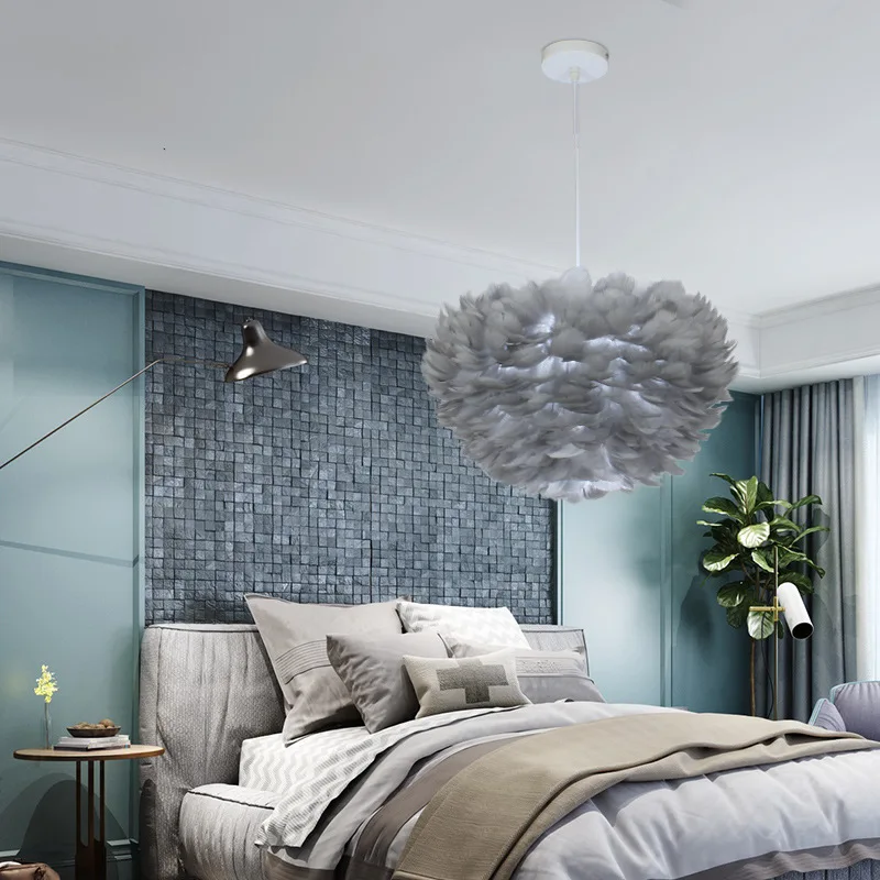 Lampe LED Suspendue en Plumes au Design Nordique Créatif, Luminaire Décoratif d'Nik, Idéal pour un Salon, une Chambre à Coucher, une Salle à Manger ou un Enfant