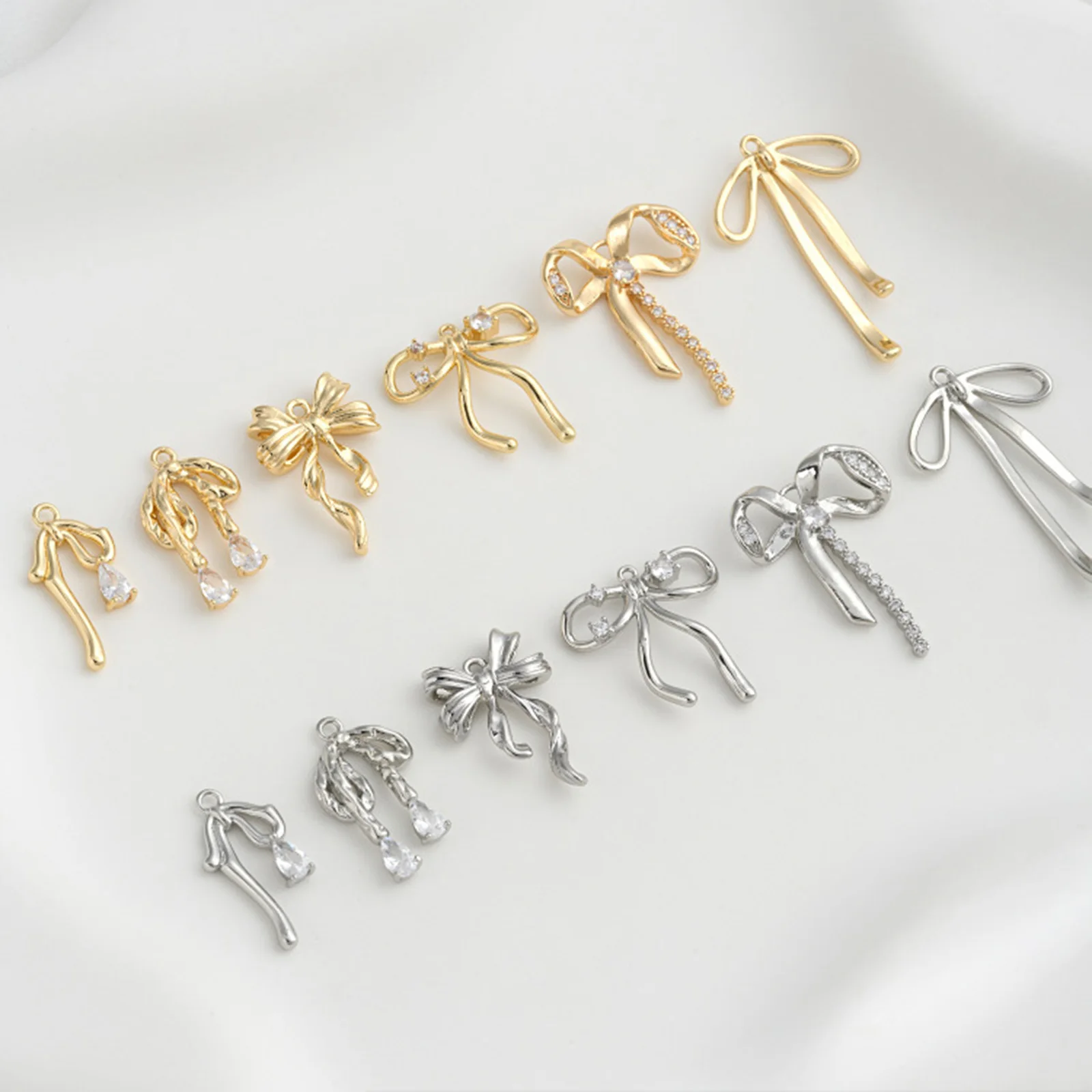 1 Piece Brass Charms Bowknot Hollow Clear Cubic Zirconia Golden Silver Color Metal Pendants DIY Earrings Necklace Jewelry Making