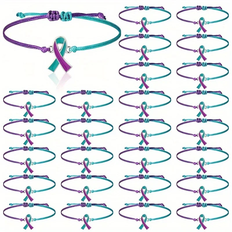 1 piece of ribbon, wax thread braided bracelet, used for suicide prevention, diabetes awareness, charity activities supplies