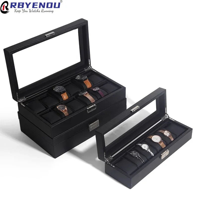 

OEM Watch Case Storage Watches Carbon Fiber Pu Leather Watchs Glasses Jewelry Integrated Display Box Free Customizable Logo OEM
