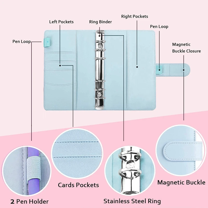 A6 Binder Cover With A6 Binder Pockets Expense Budget Sheets Sticker Labels For Money Cash Envelopes System