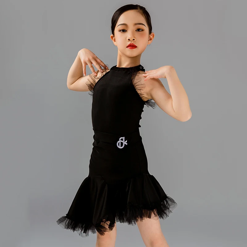 Vêtements d'entraînement de danse latine pour enfants, jupe en fibre pour filles, Cha Cha, Régions ba, groupe imbibé, vêtements de danse d'été, ChrV20095