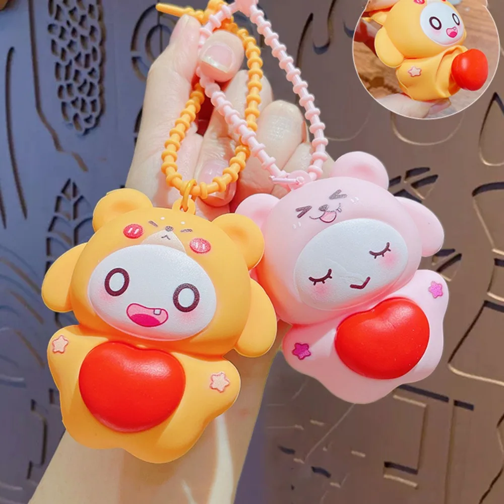 Cartoon Red Heart Love Animal Keychain Squeeze Toy Creative Cartoon Bag Hanging Cute Funny Silicone Pendant Birthday Gift