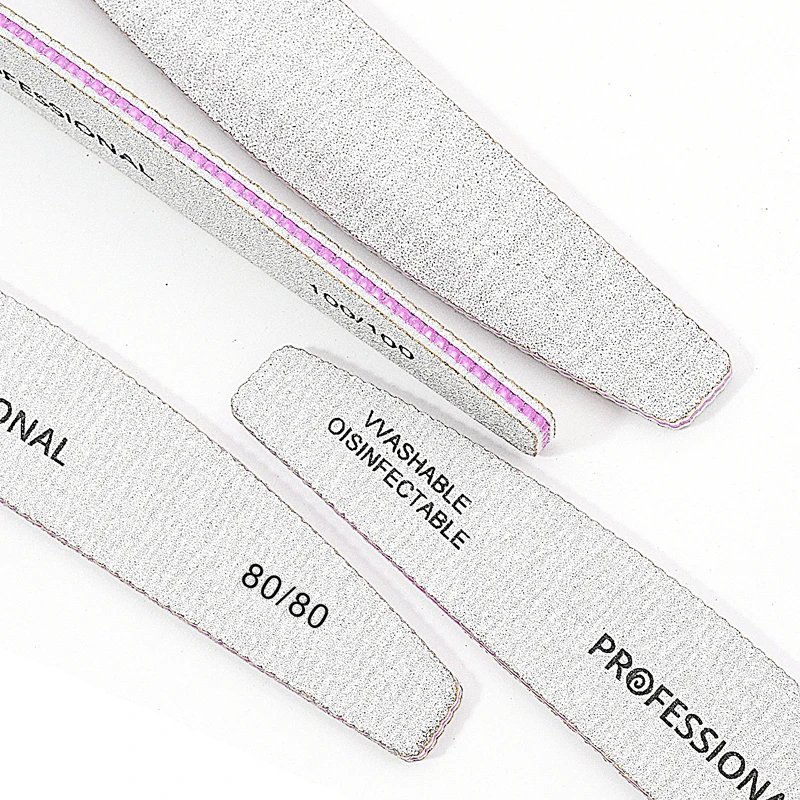 2Pcs/Bag Halfmoon Nail Files 80 100 180 Washable Sanding Nails Buffer File Block Purple EVA Core Nail Supplies For Professional