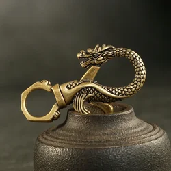 Vintage Copper Dragon Figurines Small Ornaments Retro Brass Animal Car Key Chains Crafts Office Desk Decorations Accessories