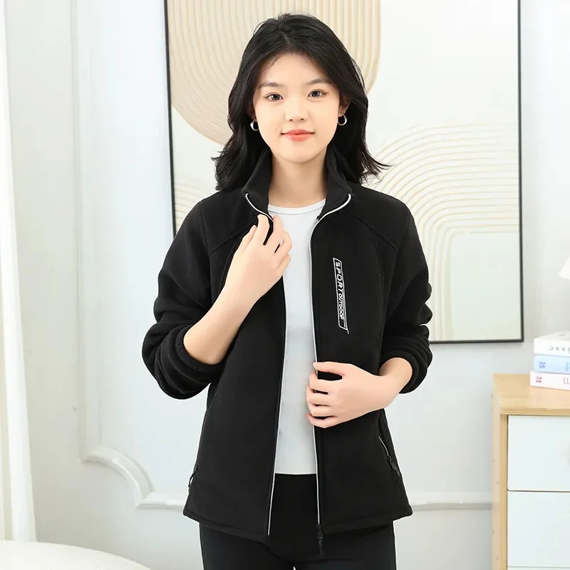 Autumn Winter Lady Stand Collar Long Sleeves Coat Female Fashion Large Size 5XL Outwear Women Loose Zipper Polar Fleece Jacket