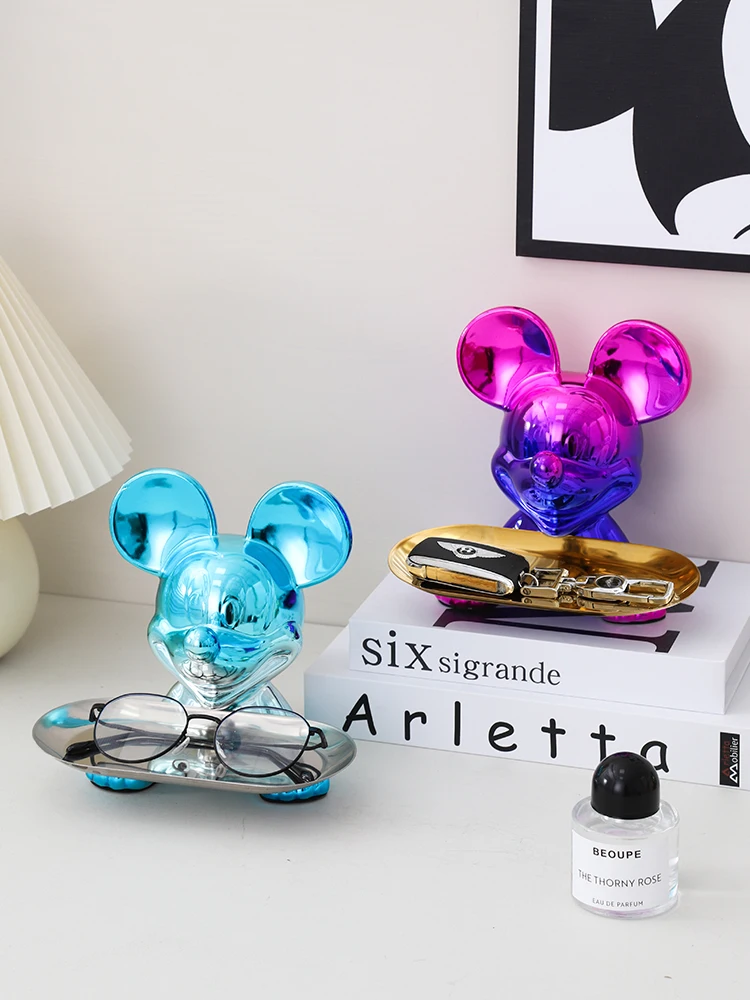 Disney Tv Cabinet Luxury Cartoon Kawaii Mickey Mouse Tray Ornament Home Entrance Key Storage Decoration Electroplating Ornament