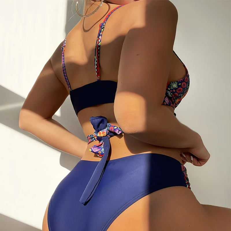 الصيف النساء التعادل الجبهة مجموعة البكيني اللون حجب الربط المرأة قطعتين ملابس السباحة للشاطئ وحمام السباحة ملابس السباحة الإناث