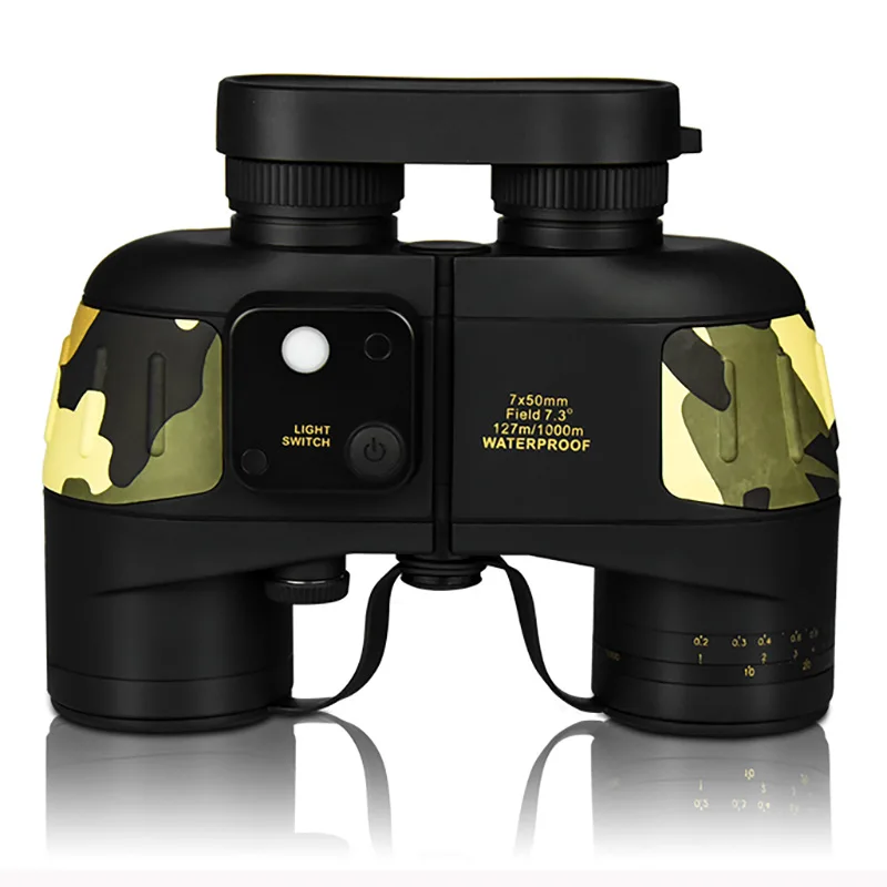 Binoculars 10 × 50 with Compass Ranging Nitrogen-filled Waterproof Large Objective Military Green High Definition