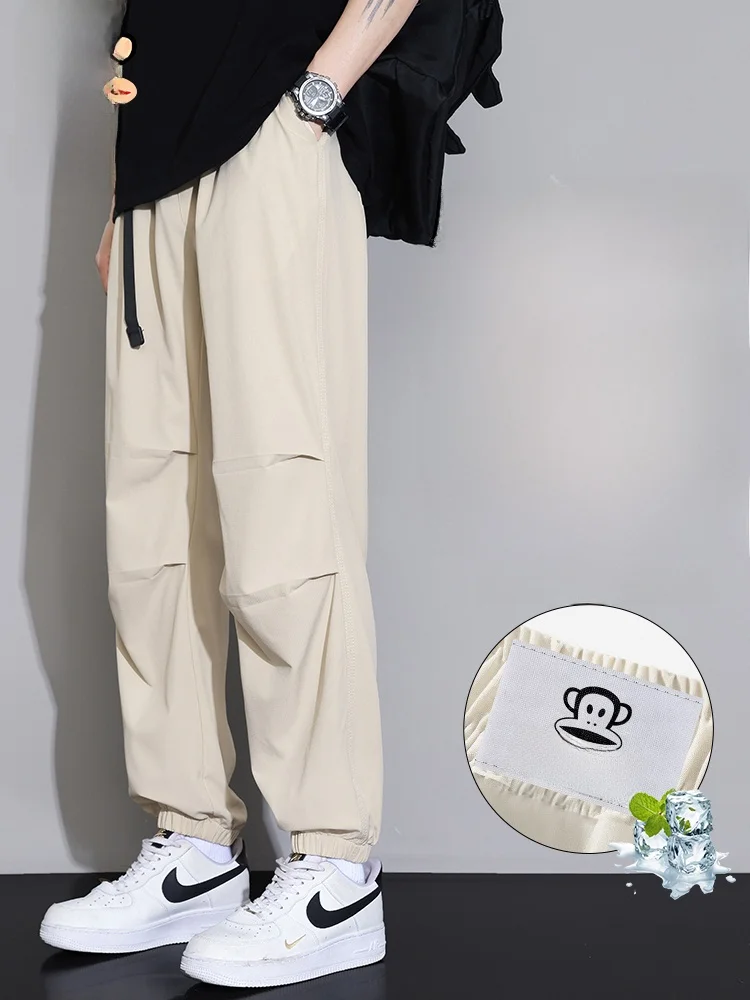 

PaulFrank Loose Ice Silk Airborne Casual Pants Men Summer Thin American Folded Loose Workwear Lightweight Trousers
