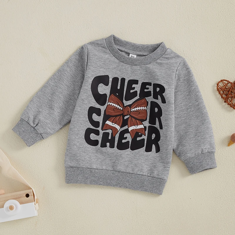 Toddler Girls Boys Sweatshirts Letter Bow Print Crew Neck Long Sleeve Baby Pullovers Fall Clothes Tops