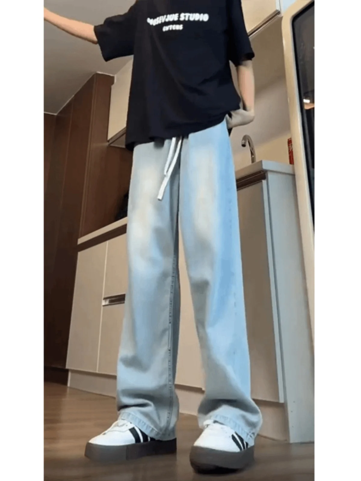 

Cleanfit Ice Silk Men's Jeans Summer Thin Straight Leggings Vibe Sle Drapey Loose Fit Bell Bot Casual Wear