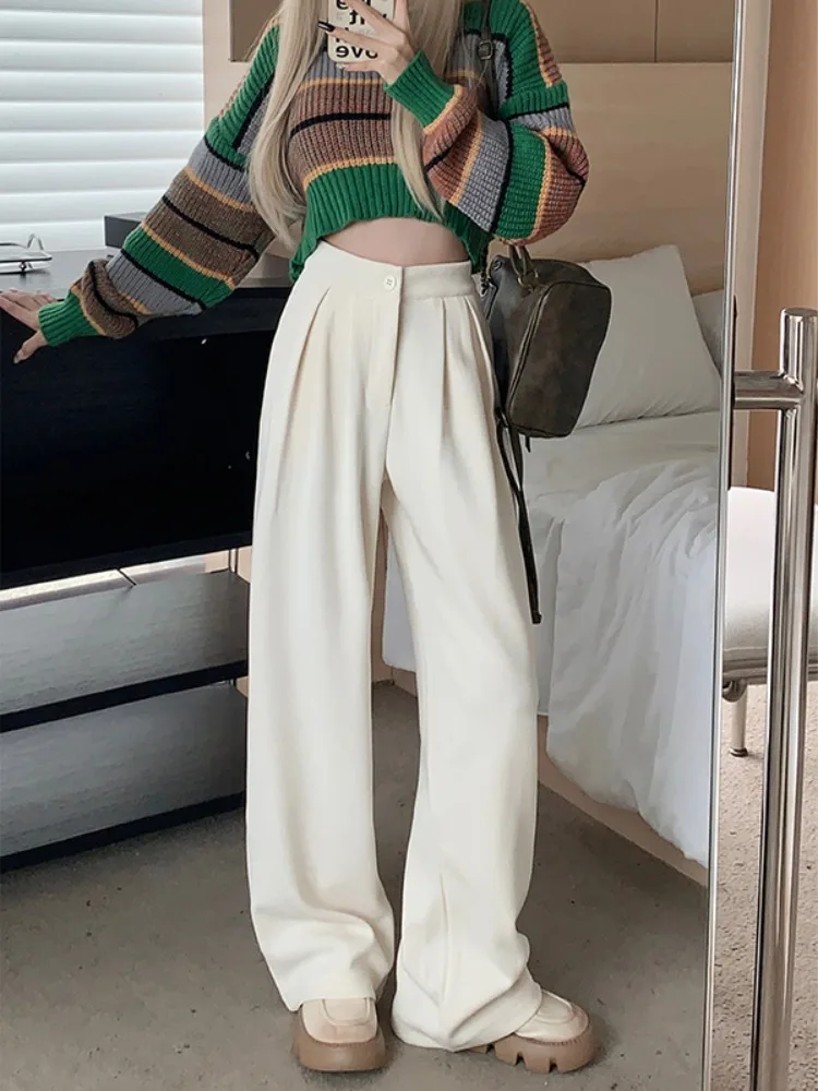 Dropping Feeling Suit Pants For Women In Autumn 2023, New Solid grey white Casual Pants High Waist Slim And Loose Wide Leg Pants