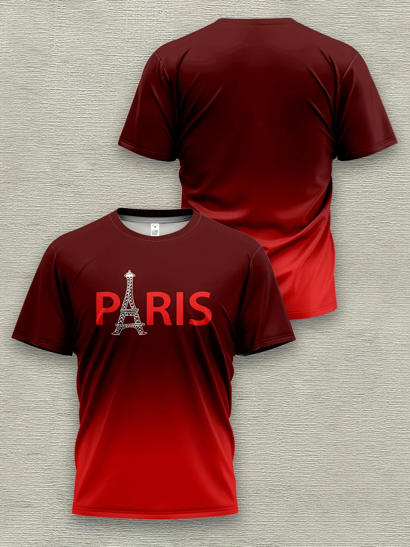 Men’s Paris City Print Short Sleeve T-Shirt Regular Fit Gradient Crew Neck Shirt for Casual Street Daily Wear Top