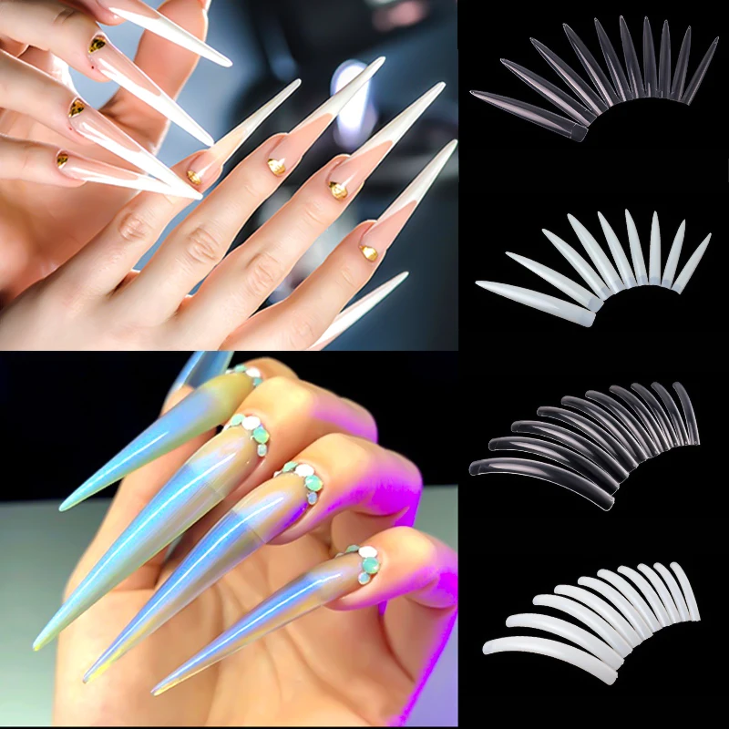 XXL Extra Long Stiletto False Nail Tips Half Cover Fake Nails Clear Natural Acrylic Tip Beauty Salon DIY Manicure Supplies