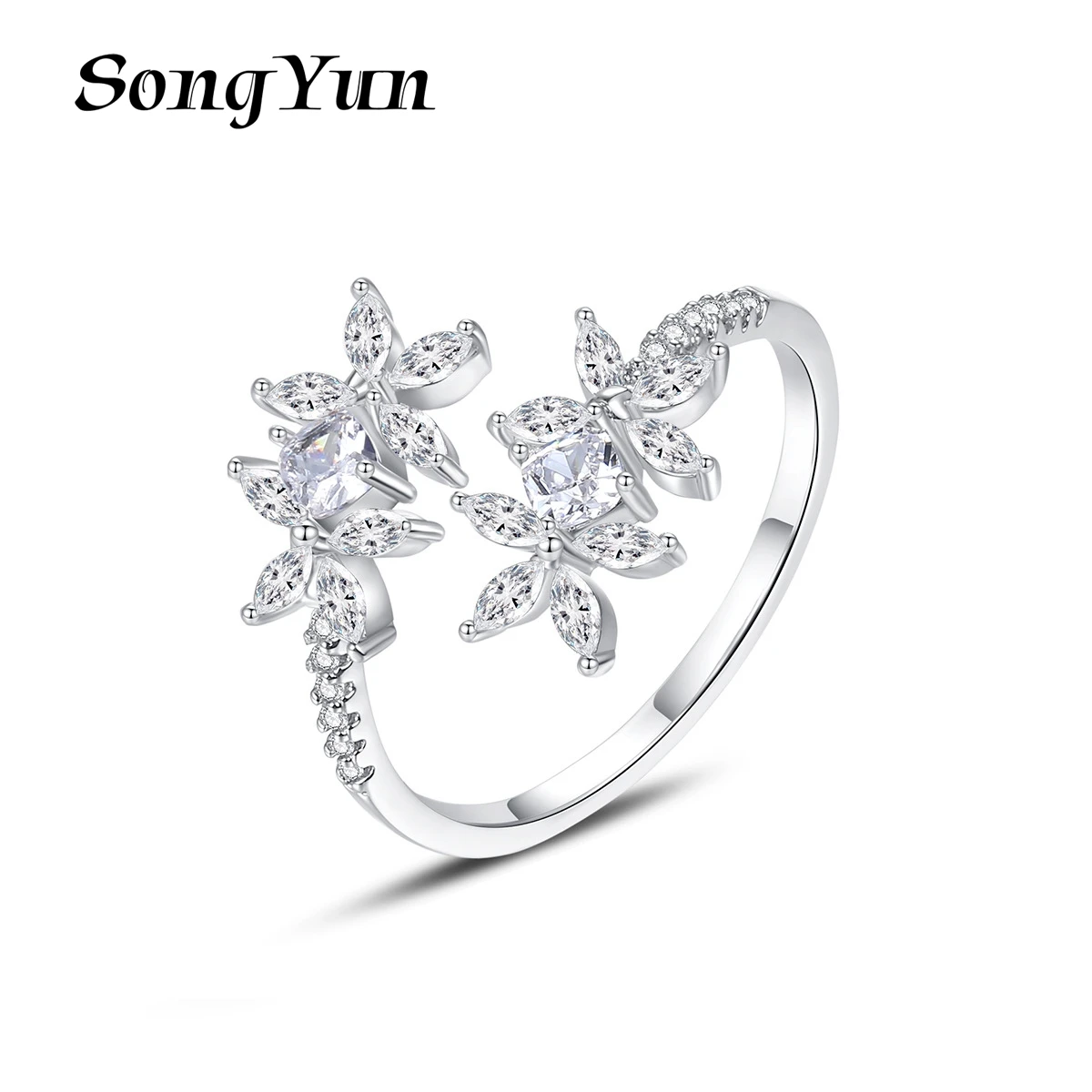 

SongYun Jewelry Manufacturer MHT Adjustable Ring Accessories Copper 5A Zircon Gemstones Flower Rings For Women Jewelry