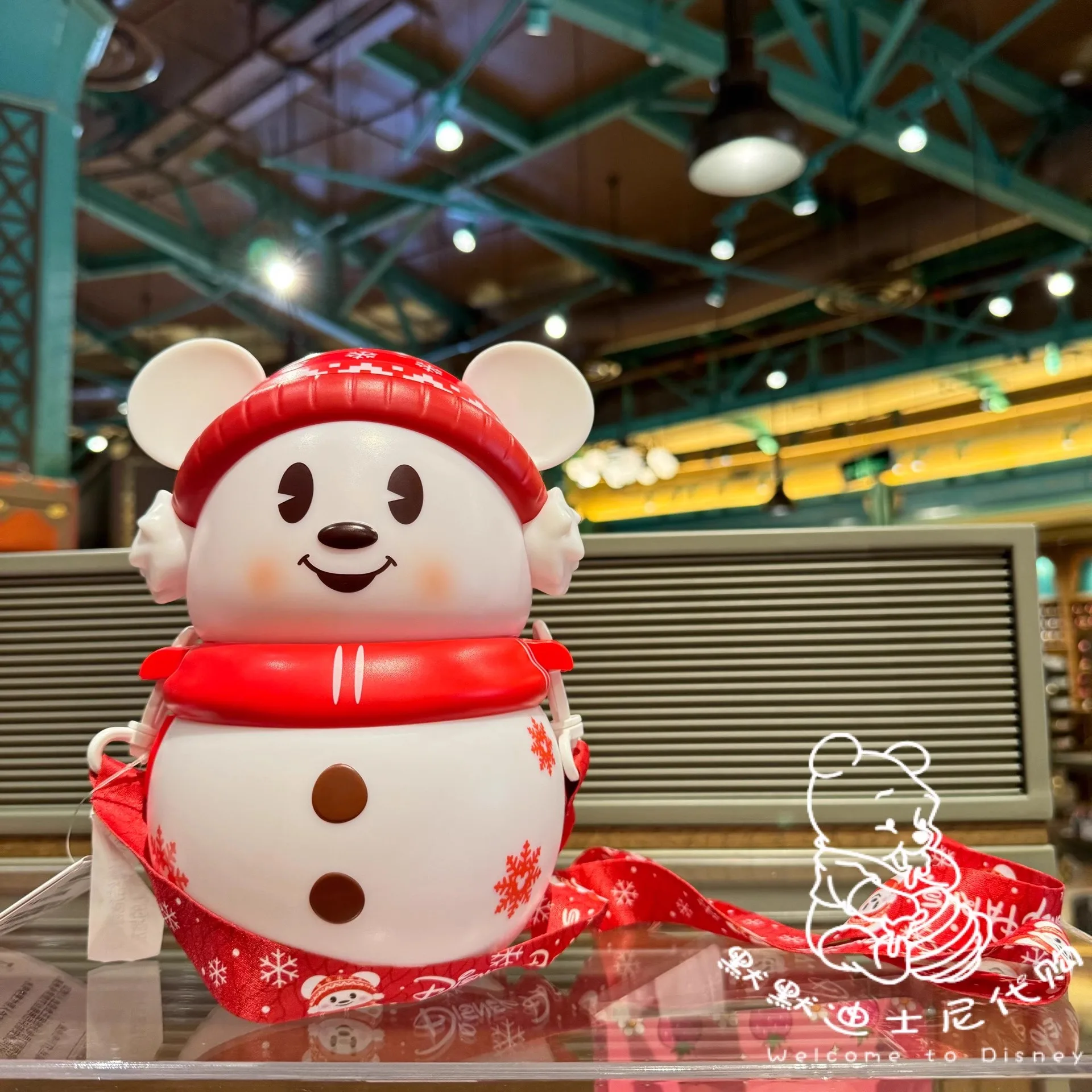 Original Shanghai Disneyland Christmas Snowman Mickey Baby Cartoon One-shoulder Crossbody Popcorn Bucket Storage Bucket