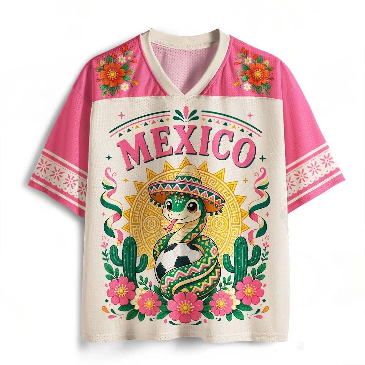 Mexican Cartoon Grass Hat Snake Cactus 3D Printed Men's and Women's Loose and Breathable Support Jersey Short Sleeved