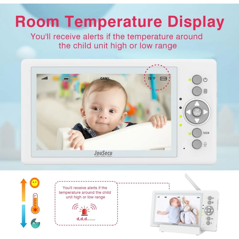 Baby Monitor with 2 Cameras, Video Baby Monitor with Camera and Audio No WiFi, 5 inch Split Screen with 20Hour Long Battery Life