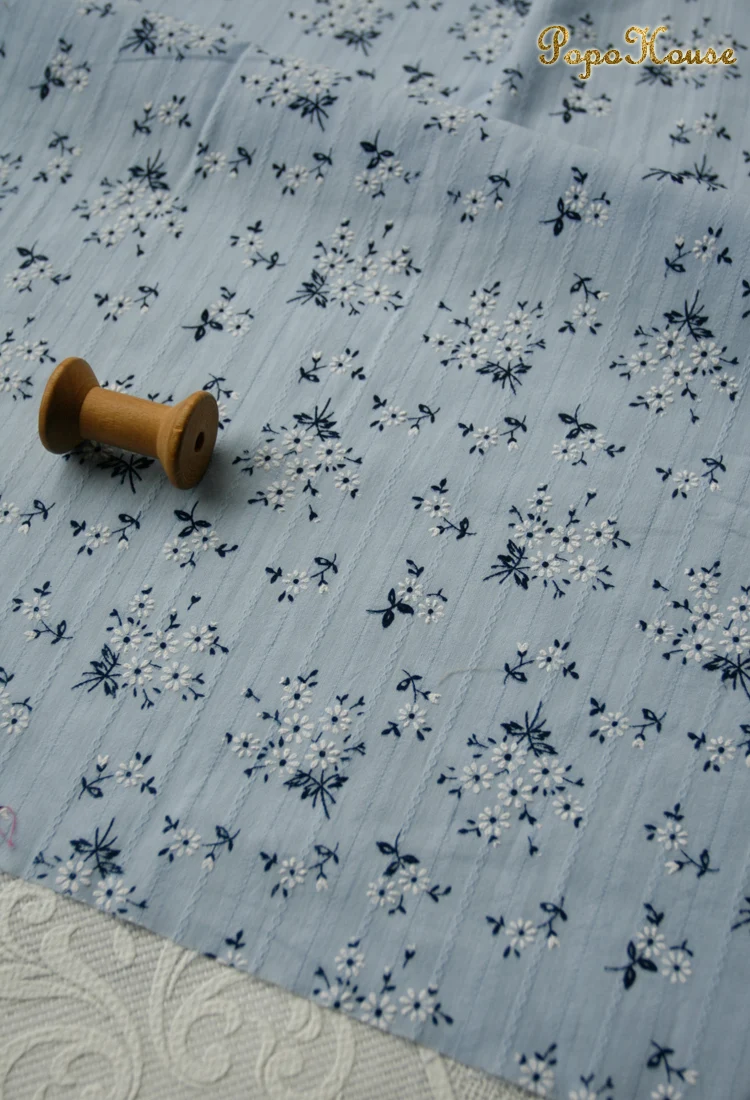 140x50cm Elegant Small Blue Floral Cotton Sewing Fabric, Making Shirt Children\'s Dress Clothing Blouse Handmade DIY Cloth