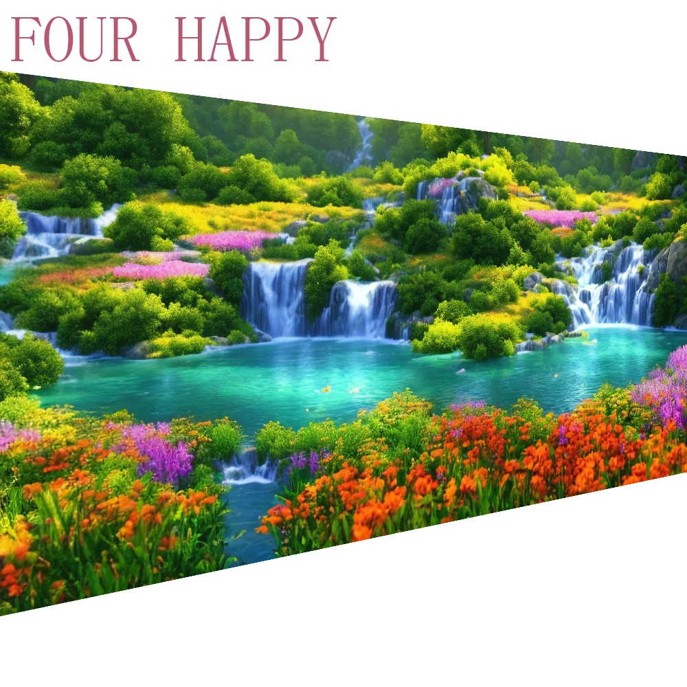 DIY Large Diamond Painting, Cross Stitch, Landscape, Waterfall Wall Art, Full Round Drill, Embroidery for Home Decor, 5D