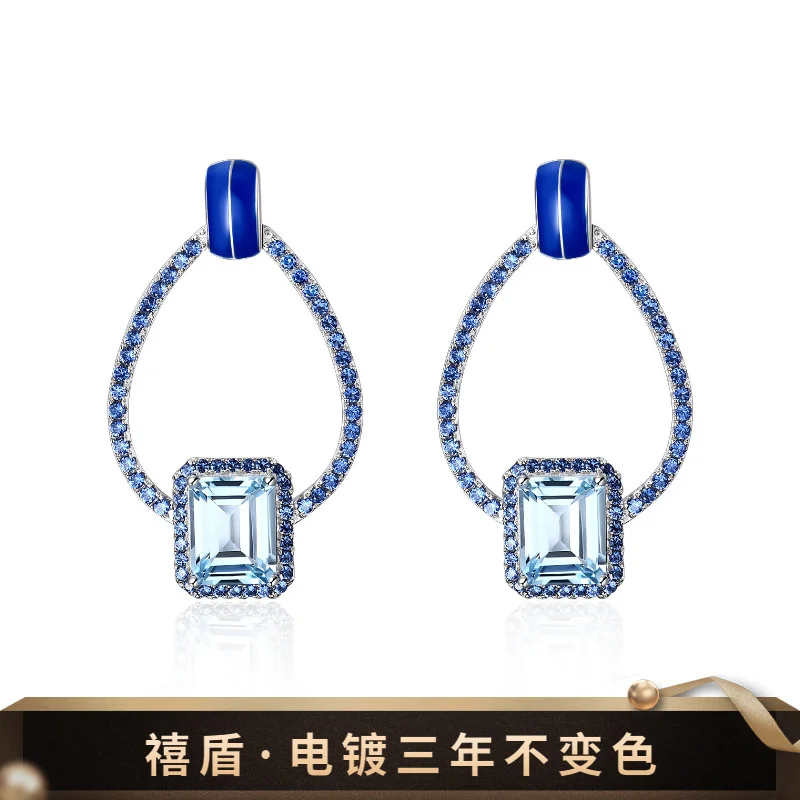 genuine Luxury brand real jewels French Romantic Designer s925 Silver Inlaid Natural Colorful Topaz Earrings high quality