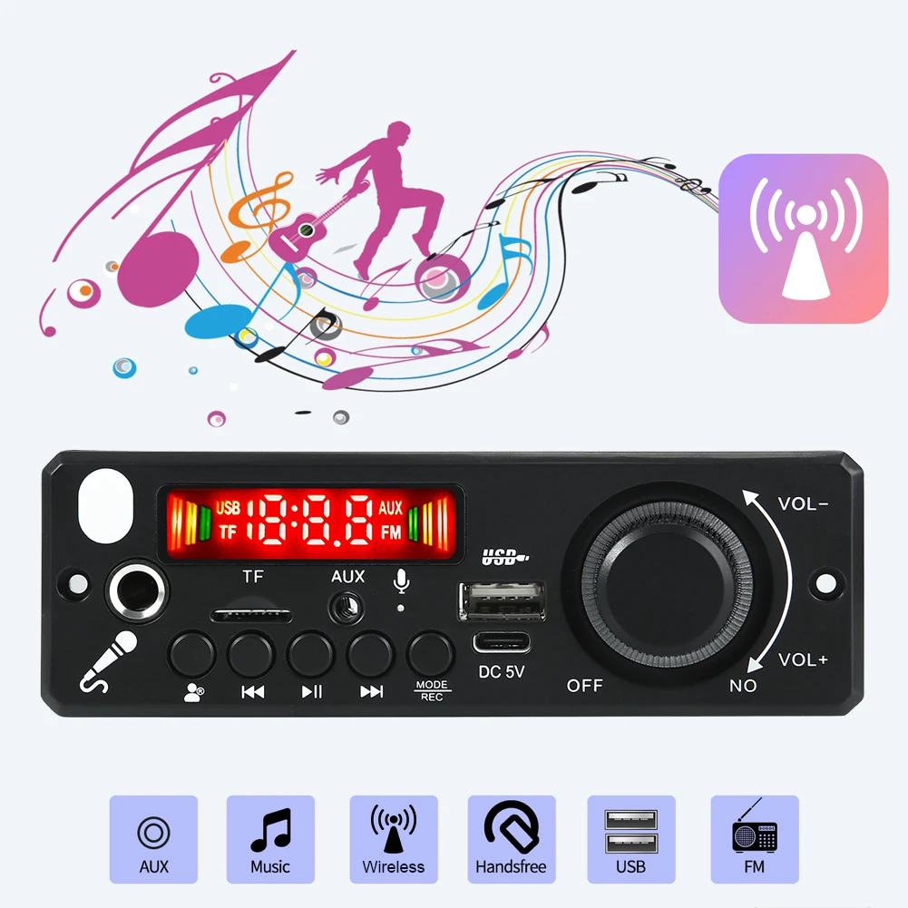 6W Amplifier Radio Wireless FM Receiver Hands-Free Call Audio Module DC 5V Bluetooth-Compatible 5.0 Audio MP3 Player with Remote
