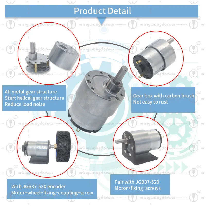 JGB37-520 DC Gear Motor 6V/12V/24V High Torque Reversible Reduction Motor 7RPM-960RPM All Metal Gear Box