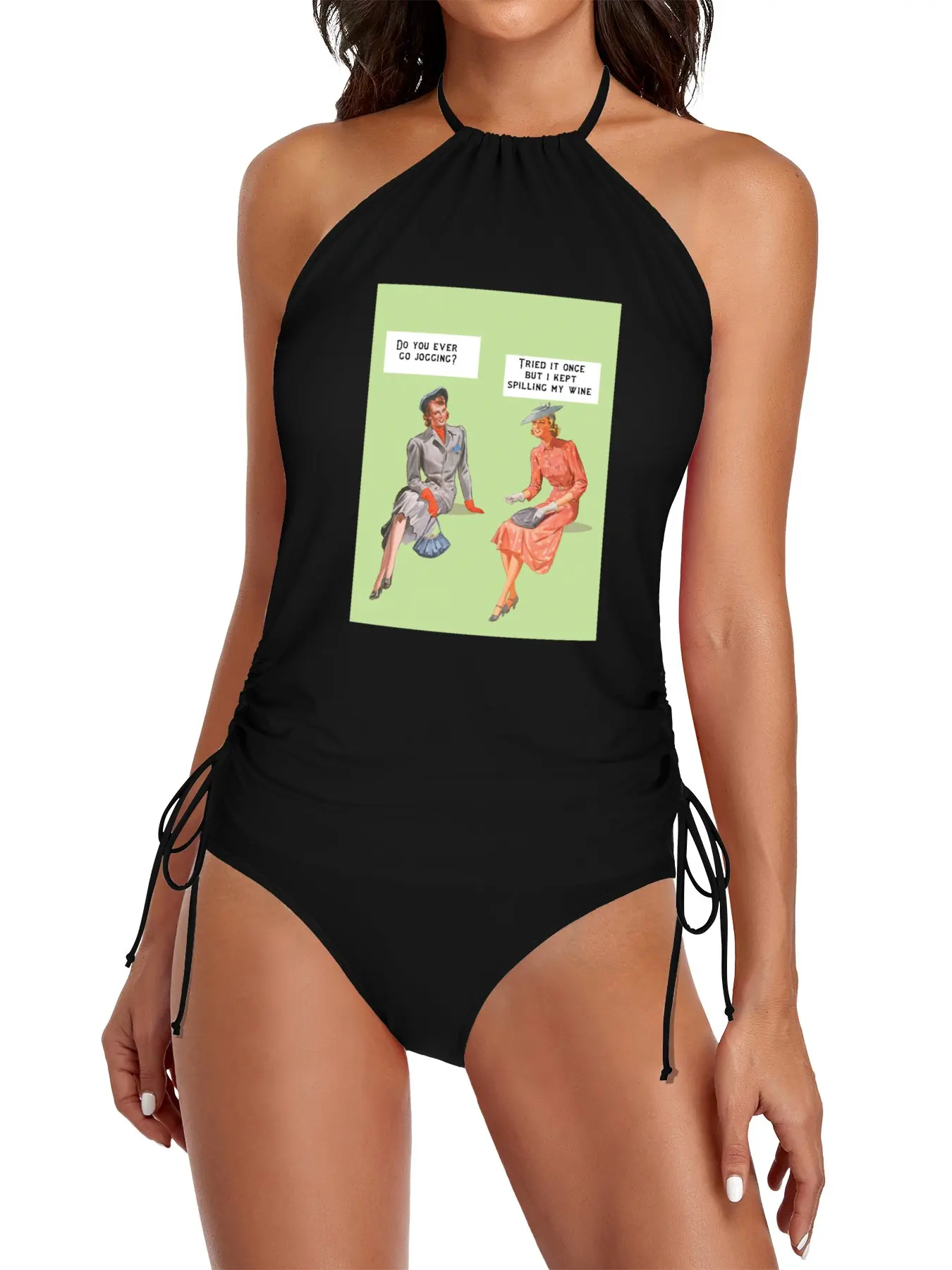 

A funny retro style card Split Swimsuit Set women's trikini 2025 beach dresses woman womens beach wears