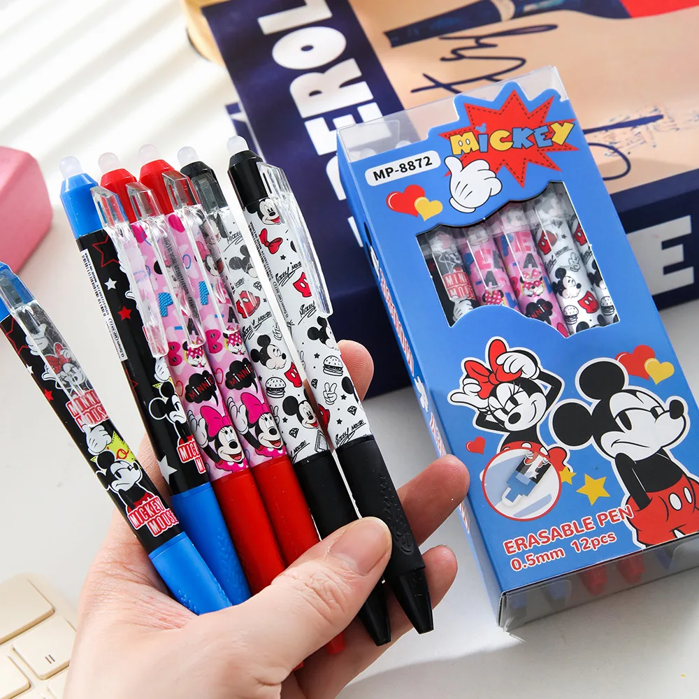 6/12pcs Mickey Family Magic Erasable Gel Pens Set Blue Ink 0.5mm Fine Point Neutral Student Office School Supplies Birthday Gift