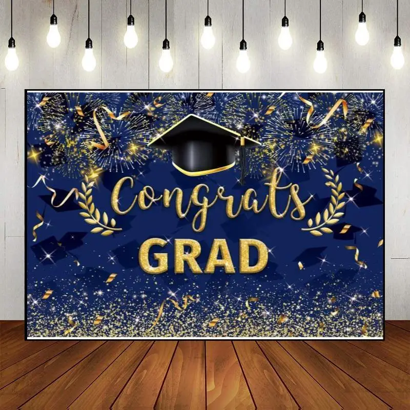 Colorful Congrats Grad Class Party Backdrop Decoration Photography Wall Background Banner Custom Graduation Season Theme Photo