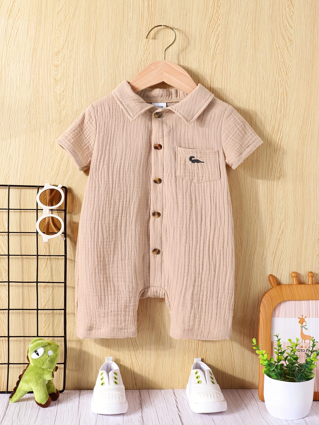

Summer Casual Baby Boy Dinosaur Embroidered Short Sleeves And Shorts One-Piece Dress Newborn Baby One-Piece Dress Ha Yi