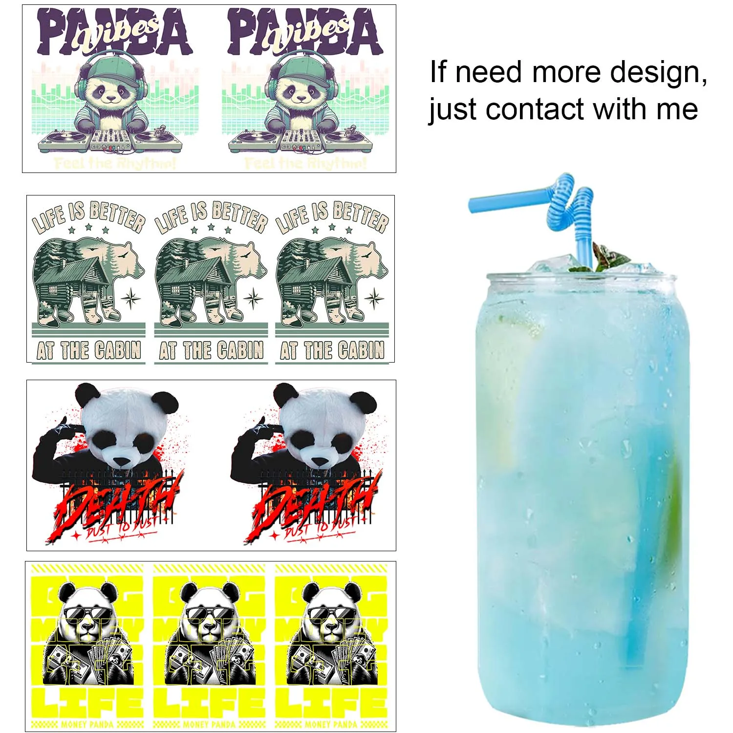 Funny Cute Bear Theme UV DTF Transfer Sticker Waterproof DIY Decals 3D transfers uvdtf tumbler stickers 16oz uv dtf cup wraps